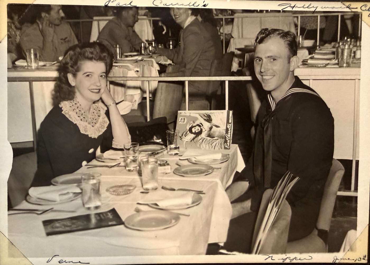 LaVerne Pyzyna and Howard Knipp at a dinner table at Earl Carroll's in Hollywood