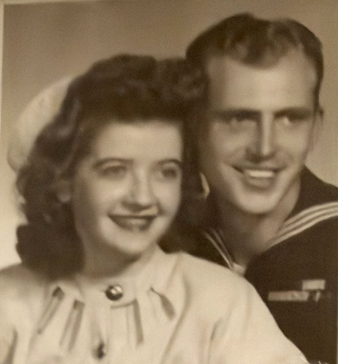 Howard Knipp in his Navy uniform with LaVerne Pyzyna, 1945